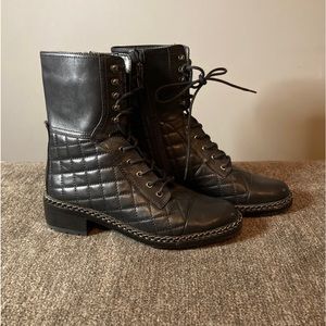 Vince Camuto Joanie Quilted Leather Chain Detail Combat Boots